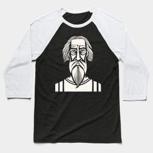 Bearded Man Woodcut Design Baseball T-Shirt